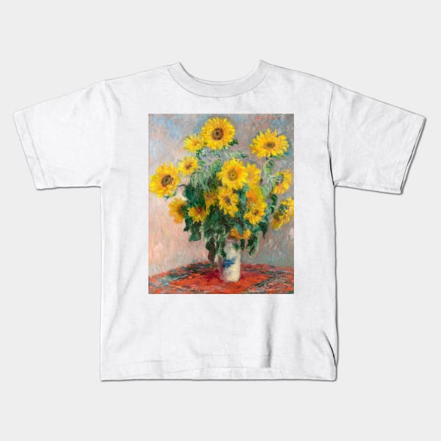 Bouquet of Sunflowers (1881) by Claude Monet Kids T-Shirt by Oldetimemercan